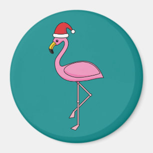 Aimant Flamant rose de Noël avec Santa Hat