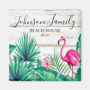 Aimant Flamant rose floral tropical rose Nom de famille P