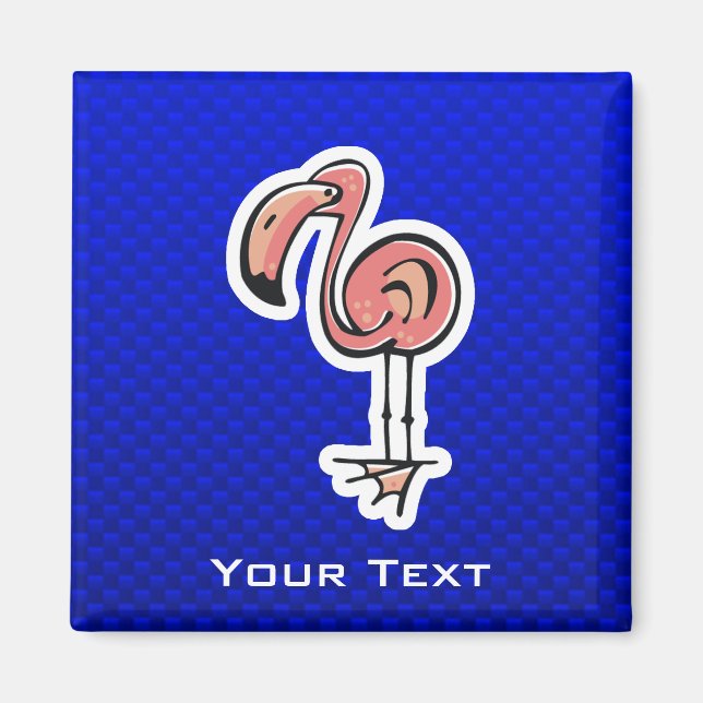 Aimant Flamant rose mignon ; Bleu (Devant)