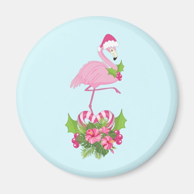 Aimant Flamant rose rose à Santa Hat Noël Whimsical (Devant)