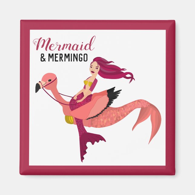 Aimant Flamant rose rose mignon et sirène meilleur ami (Devant)