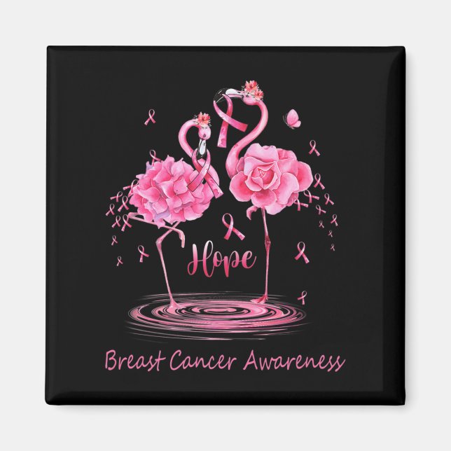 Aimant Flamant rose rose Ruban Papillons Cancer du sein A (Devant)