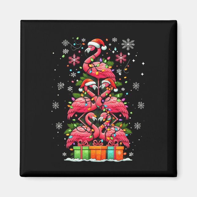 Aimant Flamant rose Santa Chapeau Noël Lumières Arbre de  (Devant)