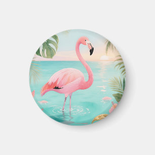 Aimant Flamant Tropical Sunset Aquarelle