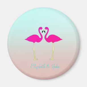 Aimant Flamants roses adorables amoureux - Personnalisé