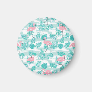 Aimant flamants roses, feuilles de palmiers verts, tropic