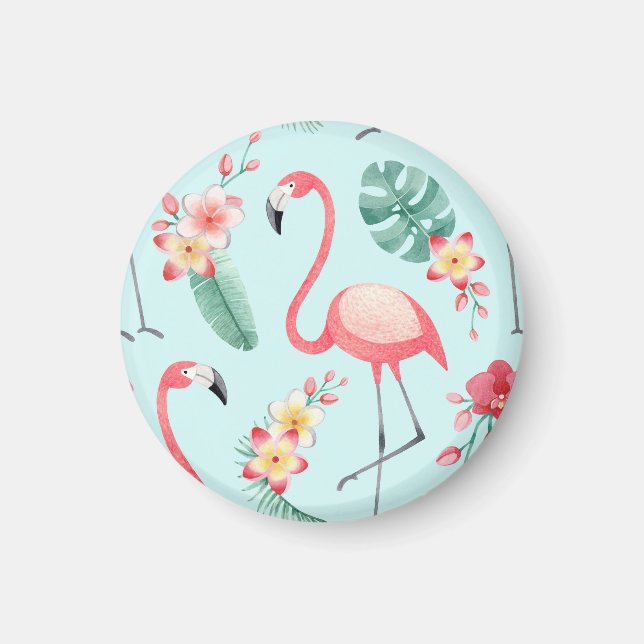 Aimant Flamants roses Fleurs tropicales Motif aquarelle (Devant)