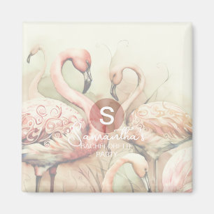 Aimant Flamingo Chic Élégant Monogramme Personnalisé