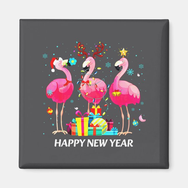 Aimant Flamingo Santa Hat Happy New Year Light Long Sleev (Devant)