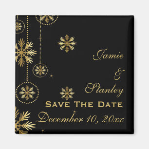 Aimant Flammes de neige en or Noir mariage d'hiver Enregi
