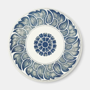 Aimant Fleur bleue blanche chinoise ronde