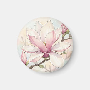 Aimant Fleur de magnolia rose délicate aquarelle