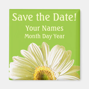 Aimant Fleur de marguerite blanche Enregistrer la date pe