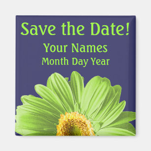 Aimant Fleur de marguerite verte Enregistrer la date pers