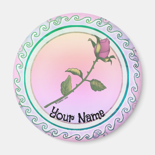 Aimant Fleur de rose rose  (Devant)