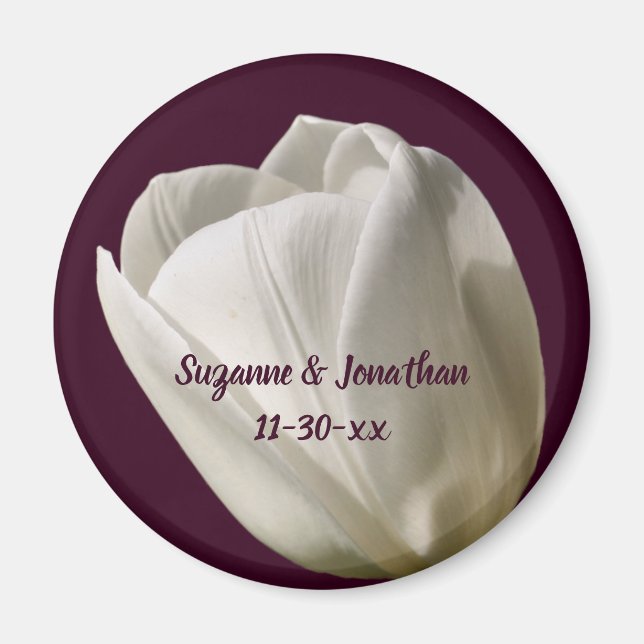 Aimant Fleur de tulipe blanche Mariage personnalisé (Devant)