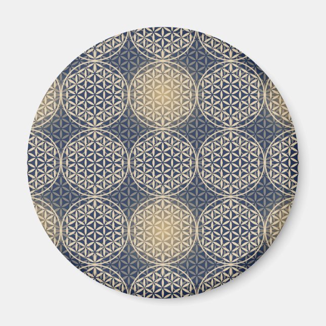 Aimant Fleur de vie - motif de timbre - sable bleu (Devant)