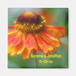 Aimant Fleur de Zinnia Orange Mariage Personnalisé 