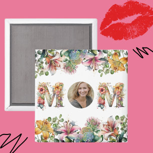 Aimant Fleur Fête des mères MOM personnalisée Photo