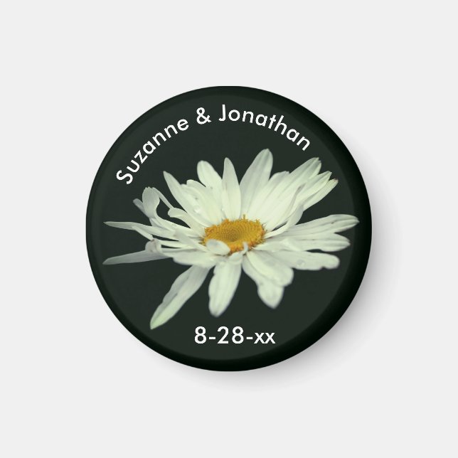 Aimant Fleur marguerite blanche Mariage personnalisé (Devant)