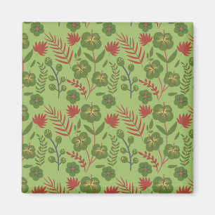Aimant Fleur motif, branche, feuille fleurie verte sans s