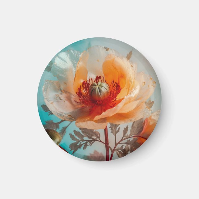 Aimant Fleur orange délicate (Devant)