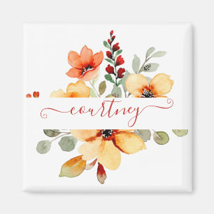 Aimant Fleur personnalisée aquarelle orange vif