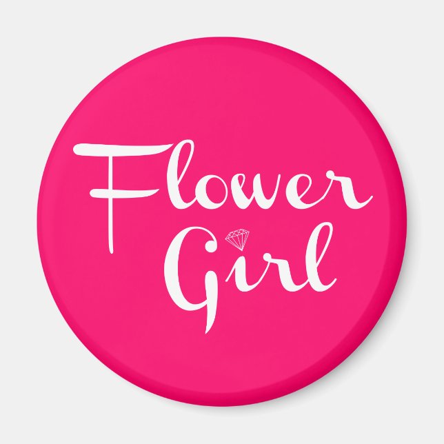 Aimant Fleur Retro Script blanc sur rose chaud (Devant)