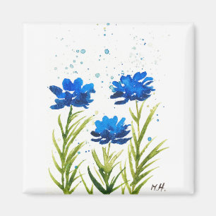 Aimant Fleur sauvage bleu aquarelle girly chic