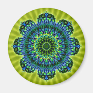 Aimant Fleur   vert clair vert-bleu de mandala