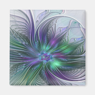 Aimant Fleur verte abstraite moderne fractale violette