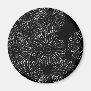 Aimant Fleurs abstraites de printemps noir et blanc
