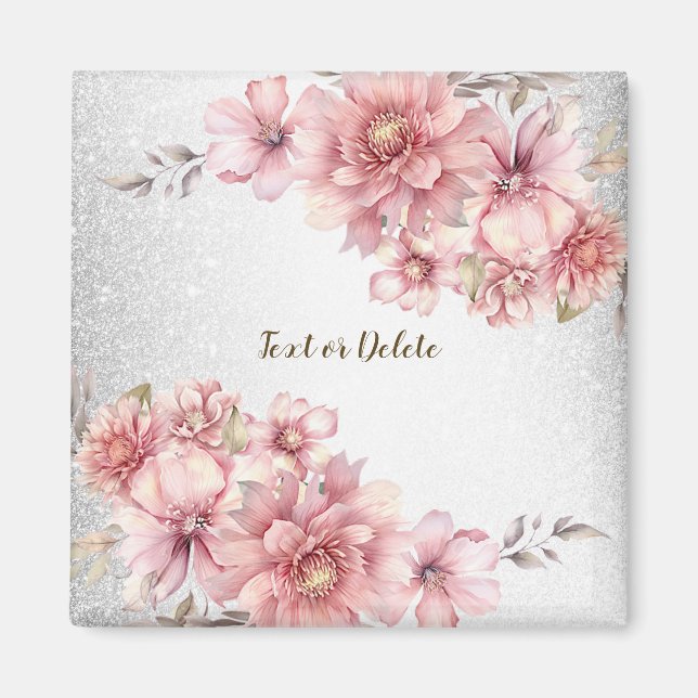 Aimant Fleurs aquarelles roses pailletées brillantes mode (Devant)
