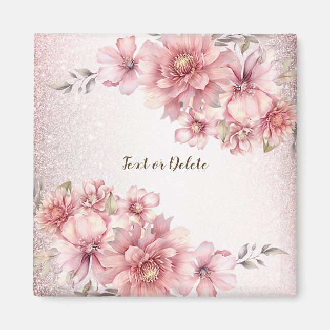 Aimant Fleurs aquarelles roses pailletées brillantes mode (Devant)
