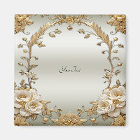 Aimant Fleurs Blanches Dorées Ornementales