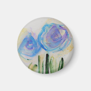 Aimant Fleurs bleues aquarelles