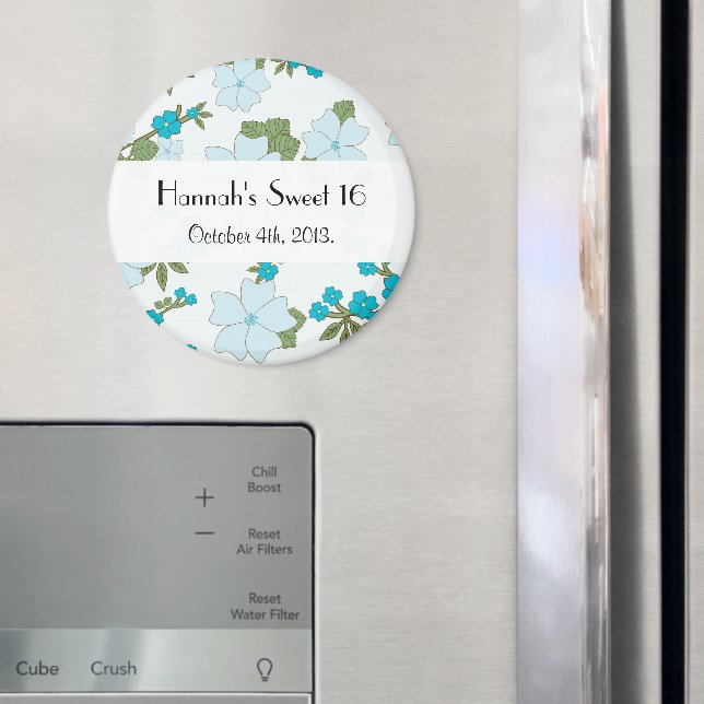 Aimant Fleurs Bleues, Motif De Fleurs, Douce 16 (In situ (réfrigérateur))