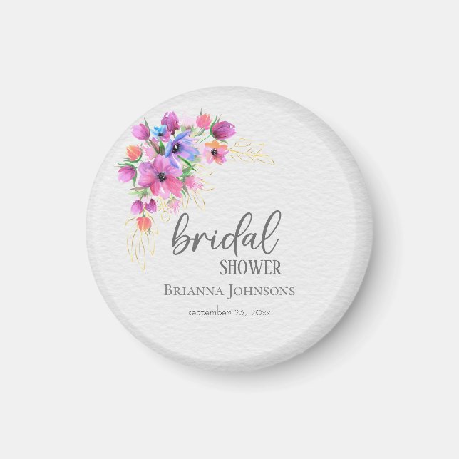 Aimant Fleurs Brillantes Feuillage Doré Baby Shower (Devant)
