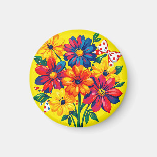 Aimant Fleurs Colorées Audacieuses Pop Art Bouquet Points