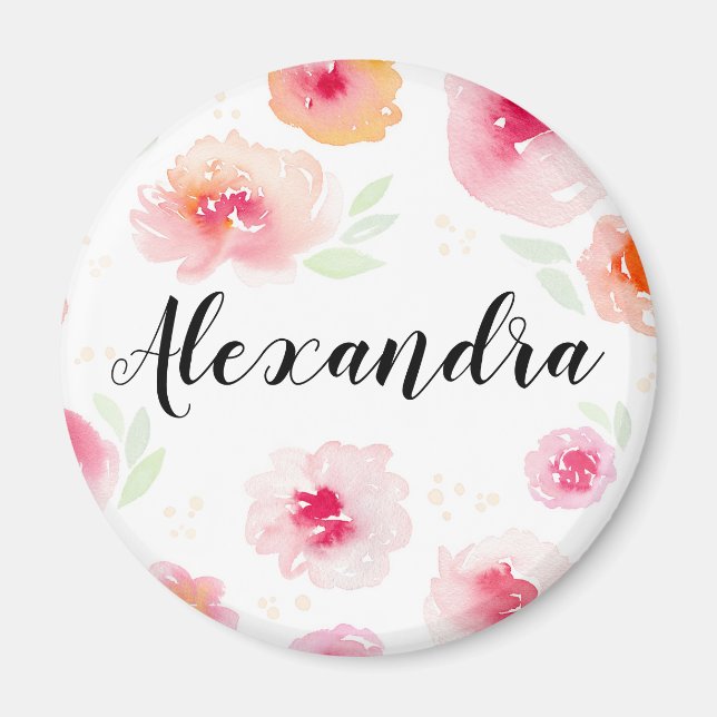 Aimant Fleurs d'aquarelle Filles personnalisées Nom Aiman (Devant)