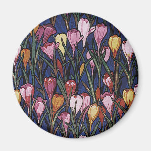 Aimant Fleurs de Crocus Vintage dans un Jardin, Motif Flo