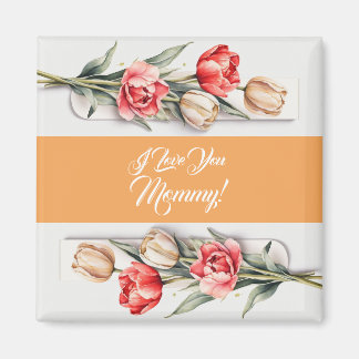 Aimant Fleurs de Fête des Mères Tulipes Aquarelle.