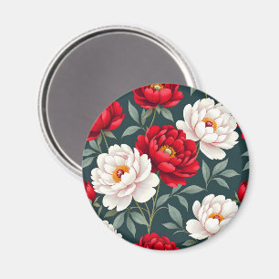Aimant Fleurs de pivoine rouges et blanches
