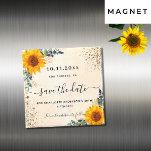 Aimant Fleurs de soleil d'anniversaire eucalyptus or enre