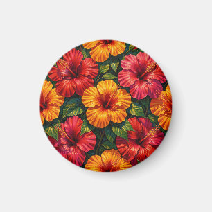 Aimant Fleurs d'Hibiscus Gras Motif de Coucher de Soleil
