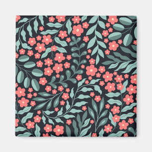 Aimant Fleurs en fleurs de style rétro rose dans le style