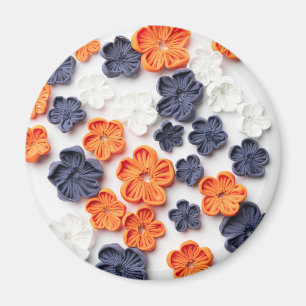 Aimant Fleurs en tissu cousu à la main printemps orange b