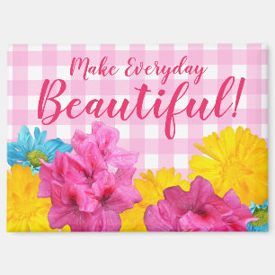 Aimant Fleurs et Gingham Rose