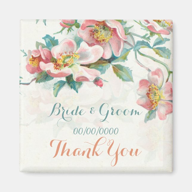 Aimant Fleurs faveurs, merci cadeau ou enregistrez la dat (Devant)