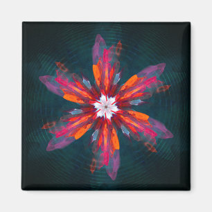 Aimant Fleurs florales Mandala Orange Rouge Bleu Abstrait